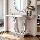 43 Inch Mirrored Console Table  Modern Silver Entryway Sofa Table With Curved St