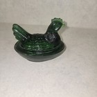 Vtg Miniature Hen On Nest Glass Chicken Green Taiwan Trinket Salr Box  Imperfect
