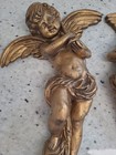 Vintage Gold Wooden Angels Set Of 2 Italian Hand Painted Rare Find