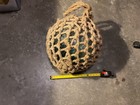 Vintage Japanese Fishing Buoy Netted 16-in Green Glass Ball Float 