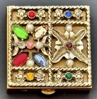 Vtg Ornate Gold silver Tone Square Divided Pill Box W colored Stones 1 5 