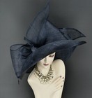 M23157  Dark Navy  kentucky Derby Church Wedding Wide Brim Sinamay Dress Hat