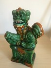 Vintage Chinese Foo Dog Statue Large Glazed Ceramic Guardian Lion W  Cub 11 25 