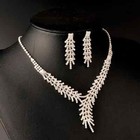 Silver Crystal Paved Silver Plated Necklace Earring Set
