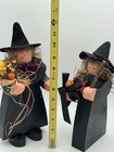 Vtg Primitive Cottagecore Halloween Handmade Wooden Folk Art Two Sister Witches