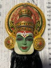 Vintage Indian Hand Painted Kathakali Mask Wall Hanging With Fiber Hair