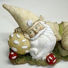 Vtg Gnome Napping On Mushroom Resin Garden home Decor 2 75   h X 6    L 