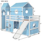 Kids House Bunk Bed With Slide Tent Tower Twin Size Loft Bed Frame blue