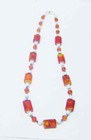 Orange Foil Lined Rectangle Glass Bead Necklace earrings Set
