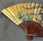 Rare Vintage Giant Asian Fan Hanging Wall Decor Hand Painted 39 3 4in  X 70in 