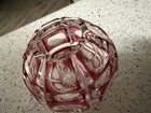 Vintage Antique Bohemian Red cranberry Cut To Clear Crystal Vase 3in