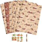 Christmas Wrapping Paper  6 Sheets Vintage Gift Wrapping Paper With Ribbon Tags 