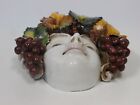 Vintage Large Italian Majolica Ceramic Wall Mask From Italy Handmade Grapes