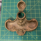 Vintage Antique Art Neuvo Footed Brass Desk Inkwell With Glass Insert  
