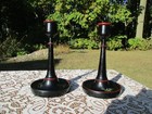 Antique Vintage Pair Of Turned Wood Handpainted Candlesticks