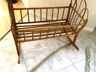Vintage 1940 s Amish Style Turned Spindle   Cane Maple Baby Rocking Cradle