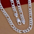 18  - 24  Mens 925 Sterling Silver 12mm Width Figaro Cuban Link Chain Necklace 