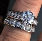 Moissanite Bridal Set Engagement Ring 3 00 Carat Round Cut Solid 14k White Gold