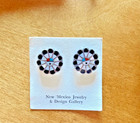 Zuni Sunface Vtg Sterling Silver Post Earrings Onyx Coral Turquoise Shell