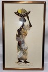 Vintage Original South African Framed Art Butterfly Wing Woman Signed Moses