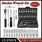 46pcs Socket Ratchet Wrench Set Metric Spanner Repair Tool Kit 1 4 drive Us Ship