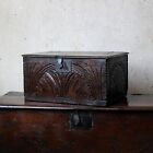 Antique 17th Century Carved Oak Bible Box  Table Chest  Period Oak
