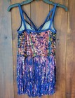 Weissman Sa Hologram Sequin Fringe Leo Dress Blue Dance  Showtime Costume 17056