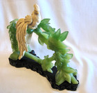Faux Jade Figurine White Bird On Green Branch  Black Base 9  Tall Statue