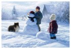 Children s Winter Fun Little Boy Girl Dog Snowman Russia New Modern Postcard