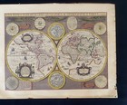    the World In Hemispheres    - 14    X 11    Vintage Framimg Map