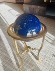 Gemstone Floor Base World Globe Semiprecious Inlay Lapis Lazuli  Brass  Vintage 