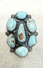 Large Exceptional Vintage Navajo Sterling Silver Cluster Turquoise Ring Sz 10 5