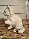 Vintage Lefton White Gray Cat Figurine Kitty Ceramic Persian Blue Eyes 1513