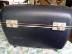 Vtg American Tourister Cosmetic Travel Train Case Navy Blue Hard Shell Mirror