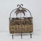 Metal Wall Hanging Woven Basket Palm Tree Wicker Decor Letter Recipe Keys Holder