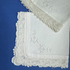 2 Handkerchiefs - Pocket Squares - Mixed Bobbin Lace - 19th Century Embroidery