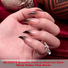 Halloween Reusable Press On Nails Cat Claw Short Curved Stiletto -black Ombre Pi
