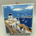 Vintage Hand-painted Greek Ceramic Wall Tile Featuring Santorini Landscape   Aeg