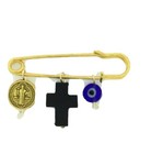 Azabache Cross  saint Benedict Medal evil Eye Protection Baby Pin Newborn Gift 