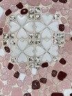 Vtg Mcm Pink White Gold Wine Mosaic Tile 10    Bowl Gold Rim And Back 3    Deep