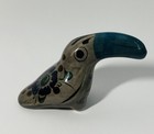 Vintage Mexican Folk Art Tonala Pottery Toucan Parrot Bird 4 5  Blue W Gray