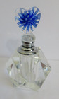 Heavy Crystal Perfume Bottle Faceted Cut Lead Crystal Dauber Blue Floral Heart
