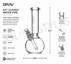Grav   Medium 9 5    Round Base Water Pipe Bong  Ice Pinch  Removable Stem  Clear