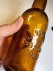 Antique G f  Burkhardt Boston Massachessets Honey Amber Blop Top Blobtop Bottle