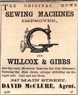 Willcox   Gibbs Original Howe Sewing Machine 1871 Worcester Ma Clipping Taj8-s63