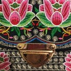 Mexican Embroidered Floral Pink And Black Handbag Purse