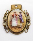 Vtg To Antique Hand Painted Slider Pendant Romantic Scene Victorian 2  X 1 5 