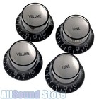  4  Black Embossed Bell Top Hat Knobs W  Silver Reflectors For Gibson  Cts Pots