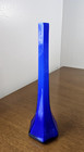 Vintage Glass Bud Vase Hexagonal Base 10 Inches Cased Cobalt Blue And White