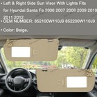 Pair Beige Side Sun Visor W light For Hyundai Santa Fe 2006-2012 852100w110j9